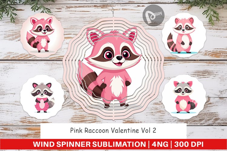 Wind Spinner Pink Raccoon Valentine example image 1