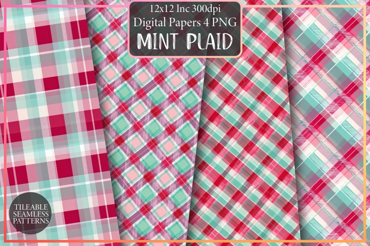 Pink, Red, Aqua & Mint Plaid Pattern Design, Sublimation