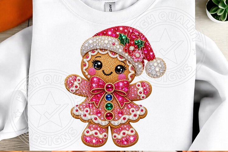 Pink Rhinestone Gingerbread Girl PNG example image 1