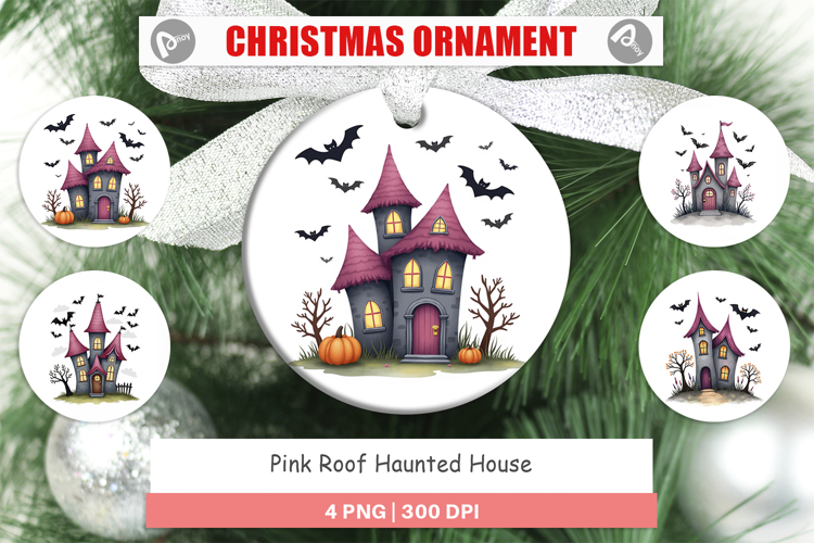 Pink Haunted House Ornament