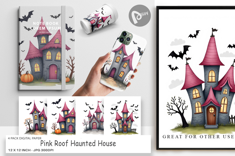 Pink Haunted House Digital Paper