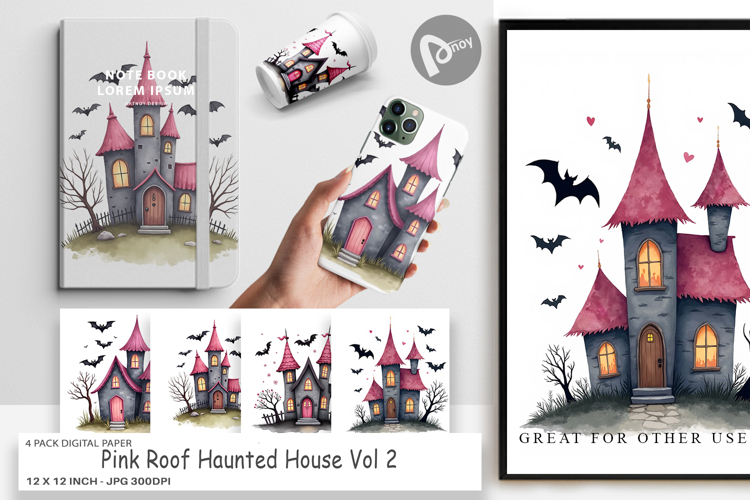 Pink Haunted House Digital Paper