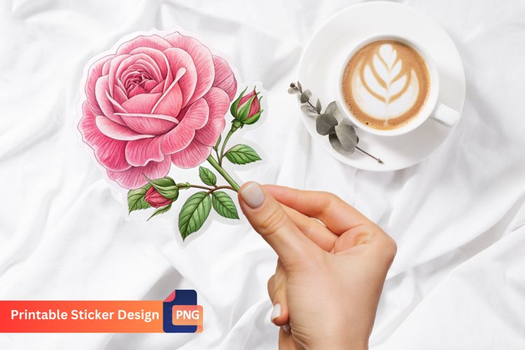 Pink Rose Flower Sticker, Cute Botanical Sticker