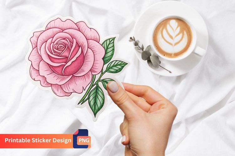 Pink Rose Sticker, Romantic Pink Rose Sticker, Vintage Rose