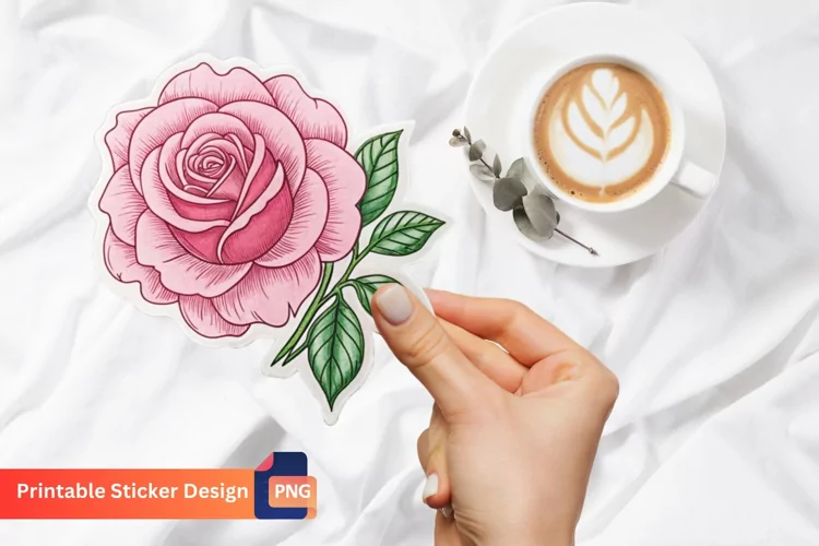 Pink Rose Sticker, Romantic Pink Rose Sticker, Vintage Rose