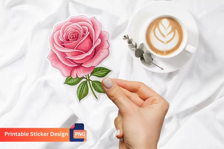 Pink Rose Sticker, Floral Sticker, Pink Rose Decal