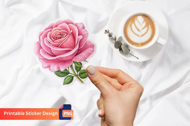 Pink Rose Sticker, Floral Sticker, Pink Rose Decal