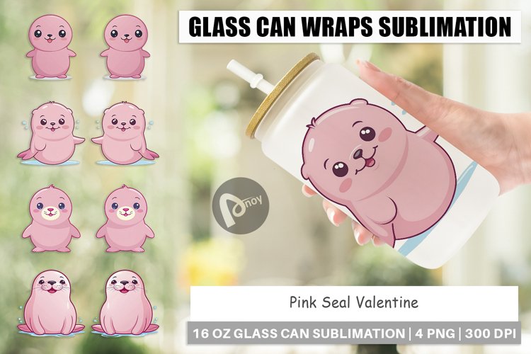 Glass Can Wraps Pink Seal Valentine example image 1