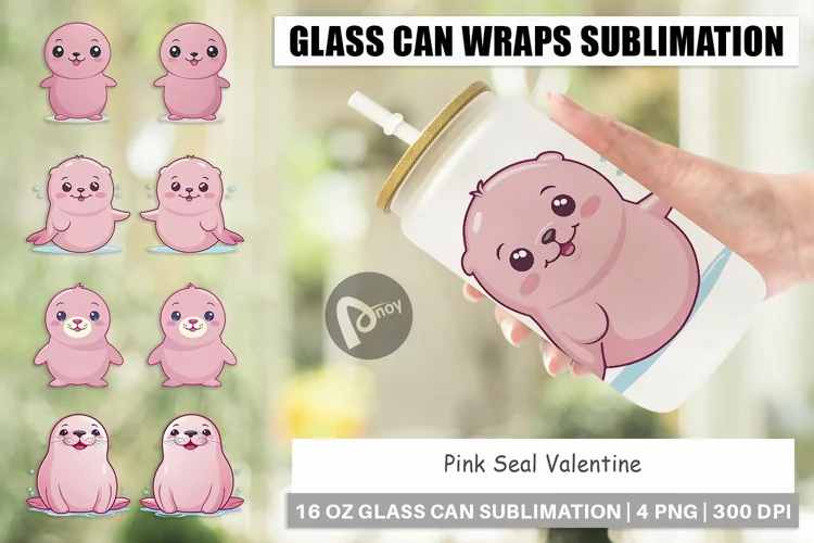 Glass Can Wraps Pink Seal Valentine