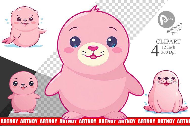 Pink Seal Valentine Clipart example image 1