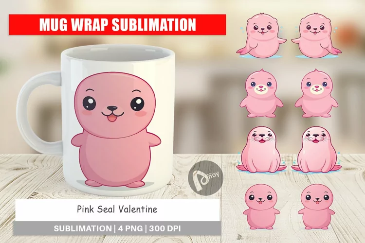 Mug Wrap Design Pink Seal Valentine
