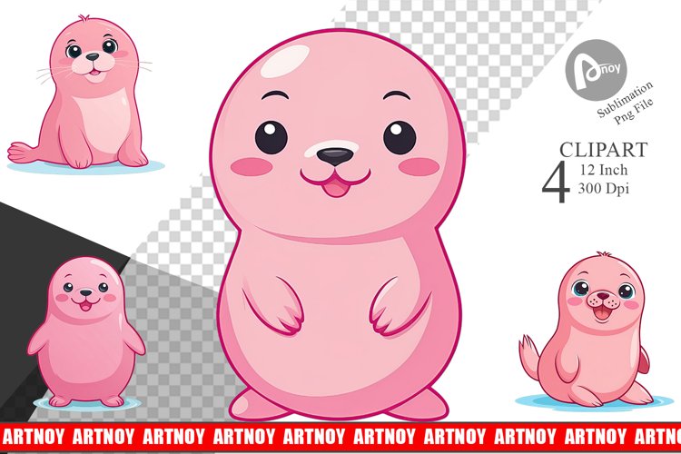 Pink Seal Valentine Clipart example image 1