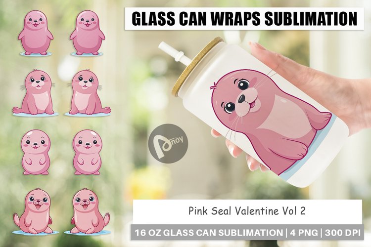 Glass Can Wraps Pink Seal Valentine example image 1