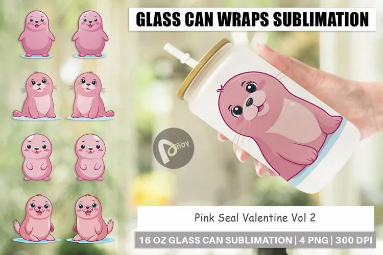 Glass Can Wraps Pink Seal Valentine