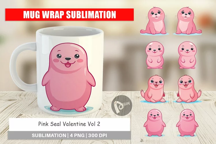 Mug Wrap Design Pink Seal Valentine