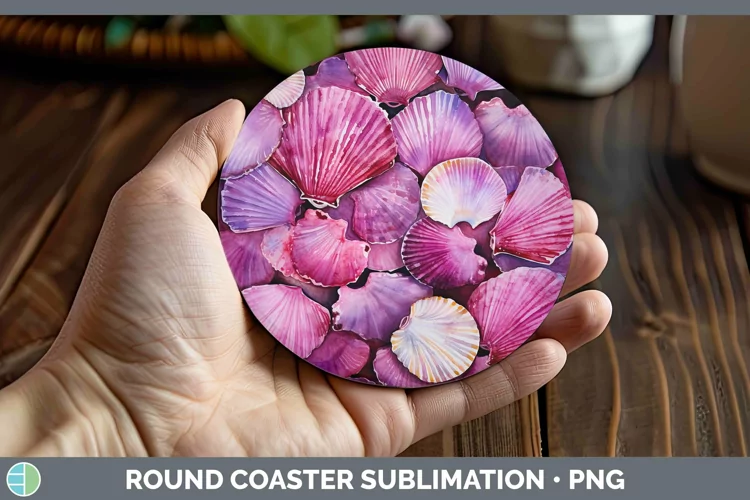 Pink Seashell Round Coaster Sublimation Coaster Designs