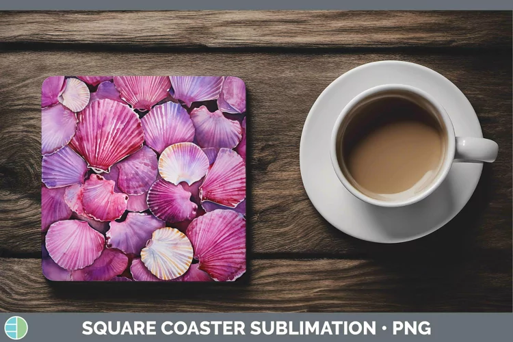 Pink Seashell Square Coaster Sublimation Coaster Designs
