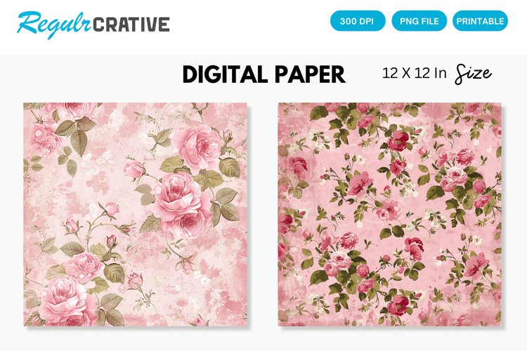 Pink Shabby Floral Seamless Digital Paper, Floral Pattern