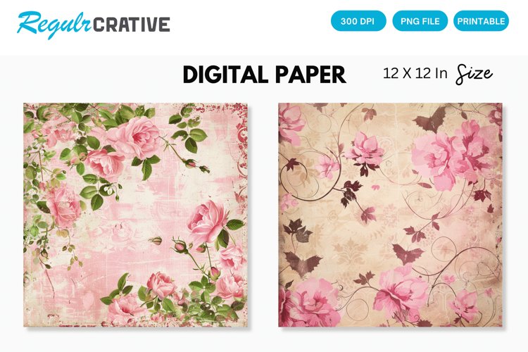 Pink Shabby Floral Seamless Digital Paper, Floral Pattern