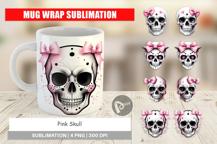 Mug Wrap Design Pink Skull Sticker