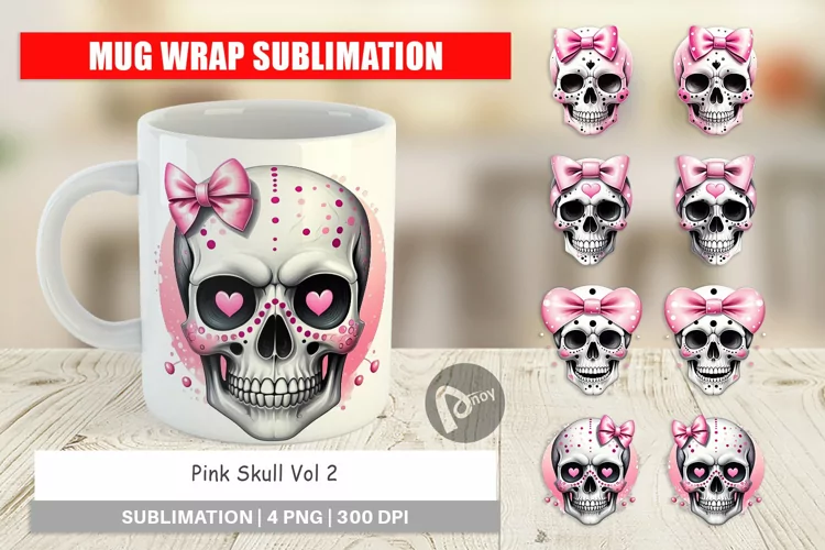 Mug Wrap Design Pink Skull Sticker