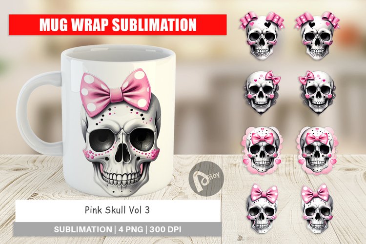 Mug Wrap Design Pink Skull Sticker example image 1