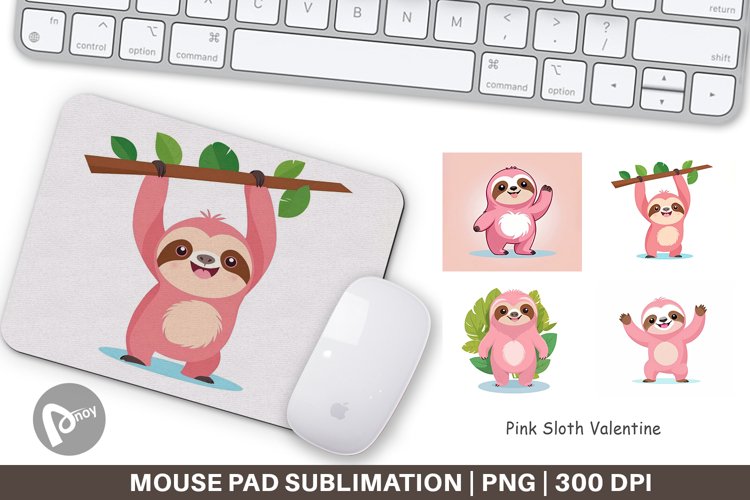 Mouse Pad Pink Sloth Valentine