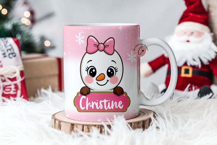 Pink Custom Christmas Snowman Mug Wrap