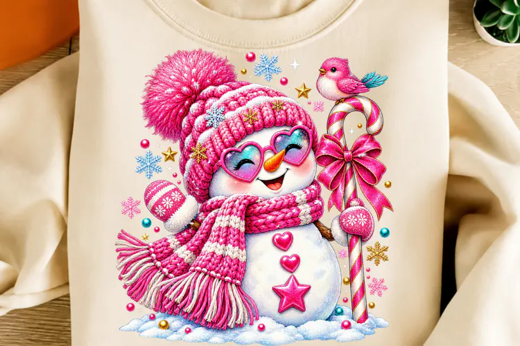 Pink Coquette Christmas Snowman PNG | Cute Knitted Winter