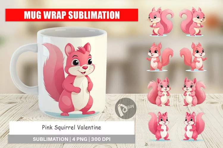 Mug Wrap Design Pink Squirrel Valentine