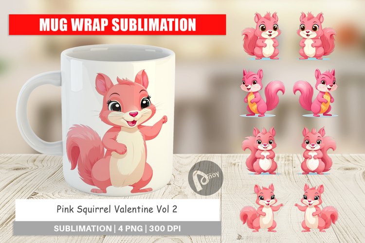 Mug Wrap Design Pink Squirrel Valentine example image 1