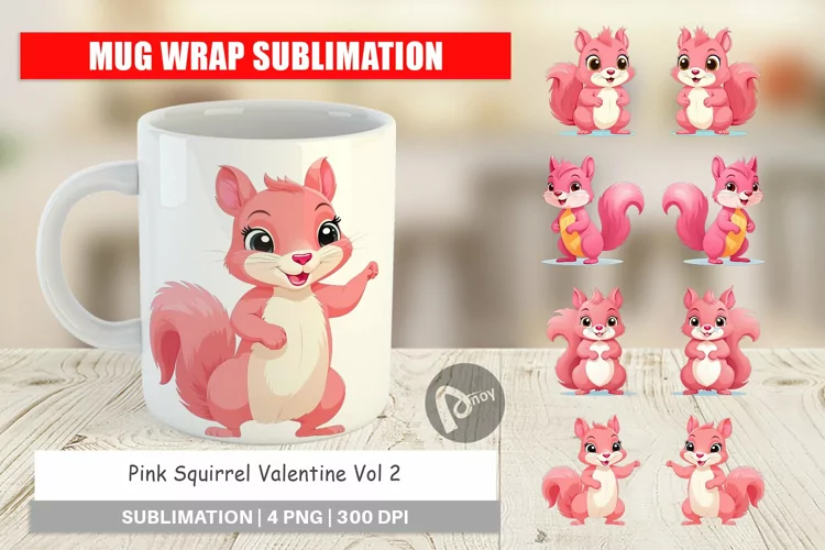 Mug Wrap Design Pink Squirrel Valentine