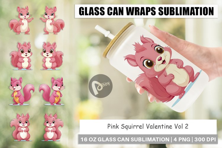 Glass Can Wraps Pink Squirrel Valentine example image 1