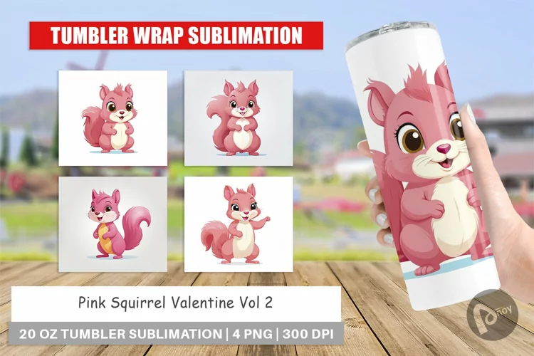 Tumbler Pink Squirrel Valentine