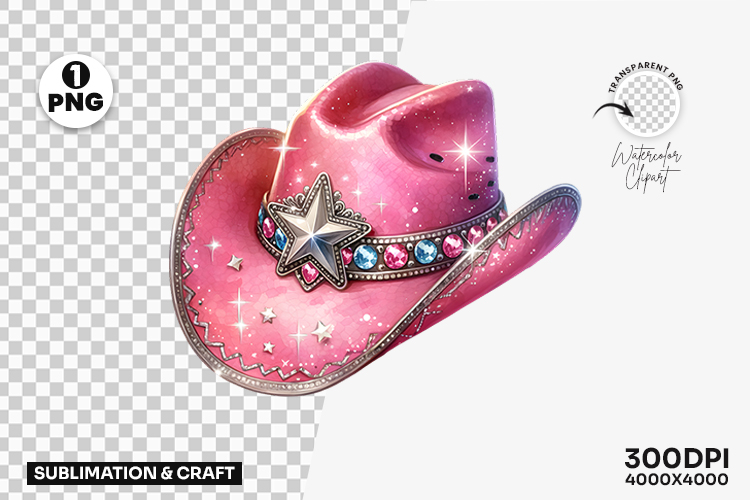 Pink Star Cowgirl Hat Clipart PNG Sublimation Design