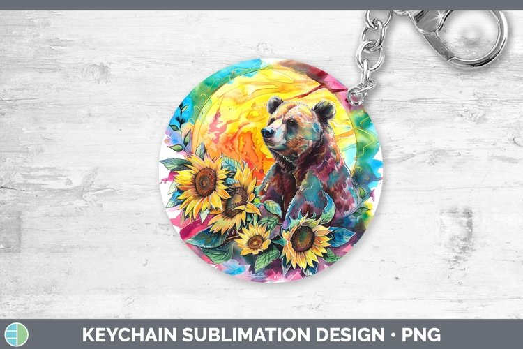 Pink Summer Bear Keychain Sublimation Keyring Designs