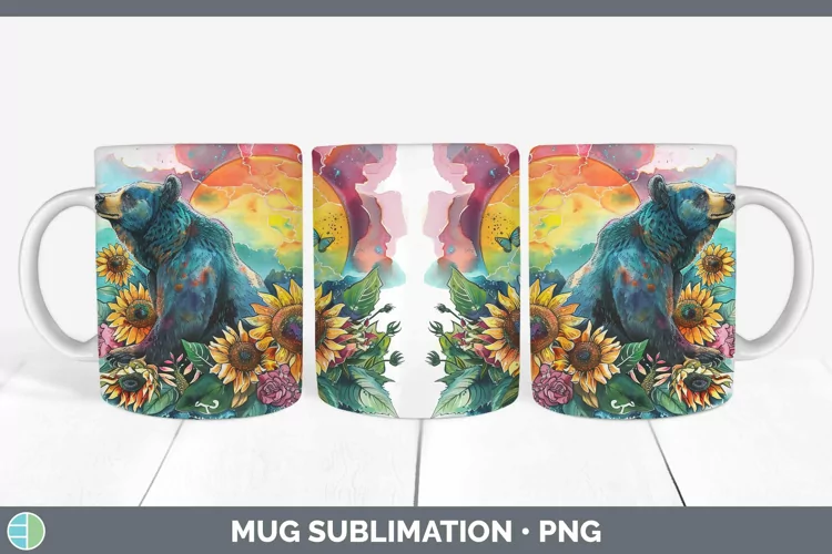 Pink Summer Bear Mug Wrap Sublimation Coffee Cup Designs