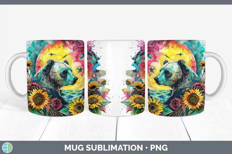 Pink Summer Bear Mug Wrap Sublimation Coffee Cup Designs