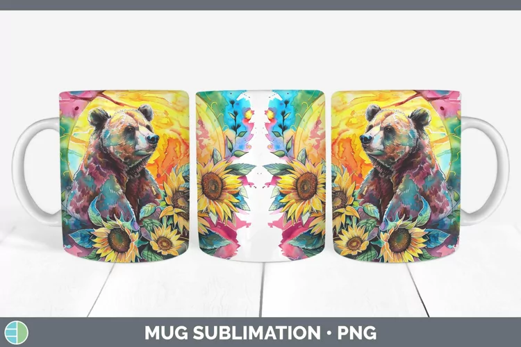 Pink Summer Bear Mug Wrap Sublimation Coffee Cup Designs