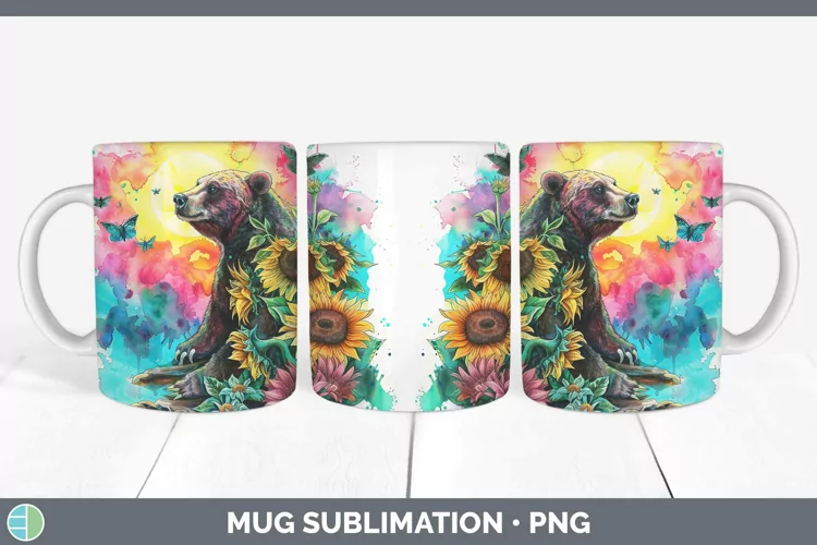 Pink Summer Bear Mug Wrap Sublimation Coffee Cup Designs