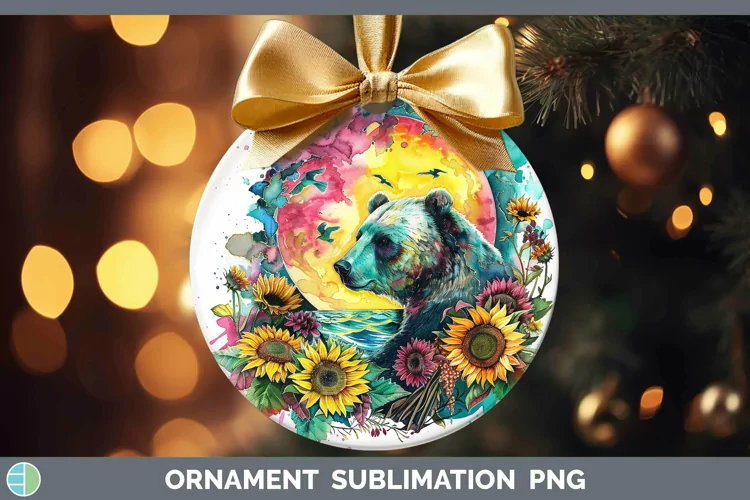 Pink Summer Bear Ornament Sublimation Bauble Designs