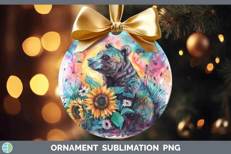 Pink Summer Bear Ornament Sublimation Bauble Designs