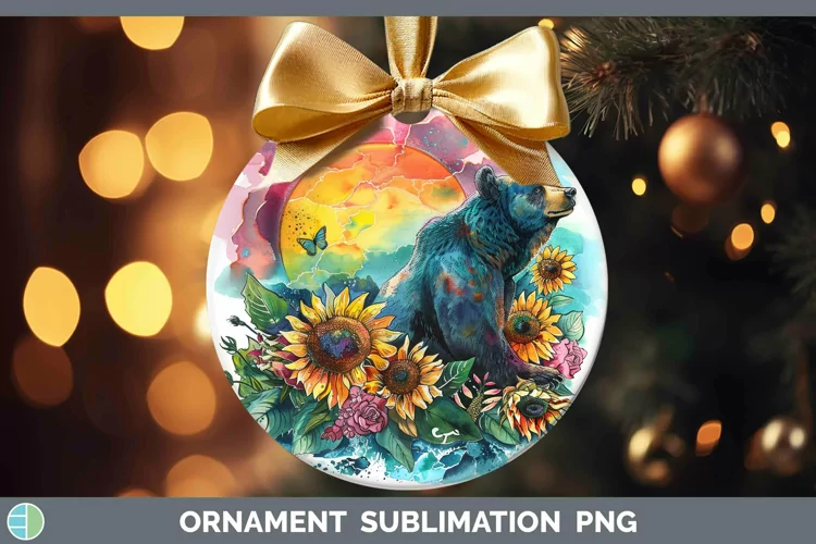 Pink Summer Bear Ornament Sublimation Bauble Designs