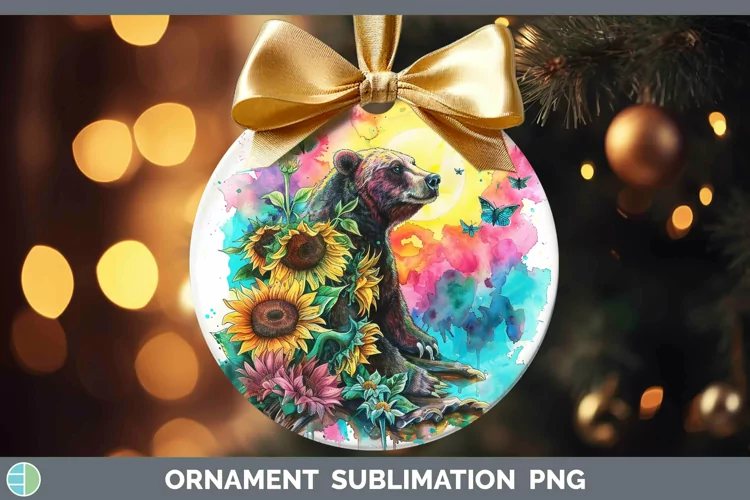 Pink Summer Bear Ornament Sublimation Bauble Designs