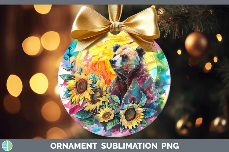 Pink Summer Bear Ornament Sublimation Bauble Designs