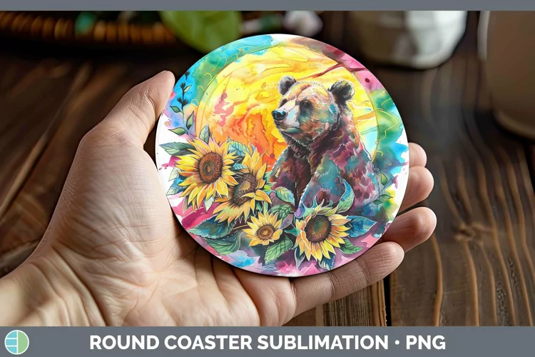 Pink Summer Bear Round Coaster Sublimation Coaster Designs