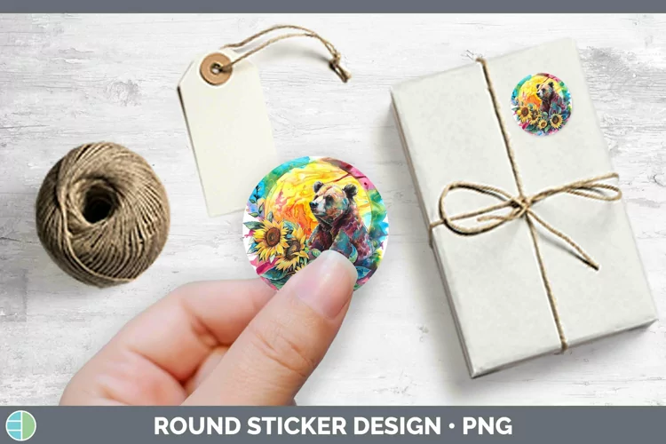 Pink Summer Bear Stickers | Round Labels Designs