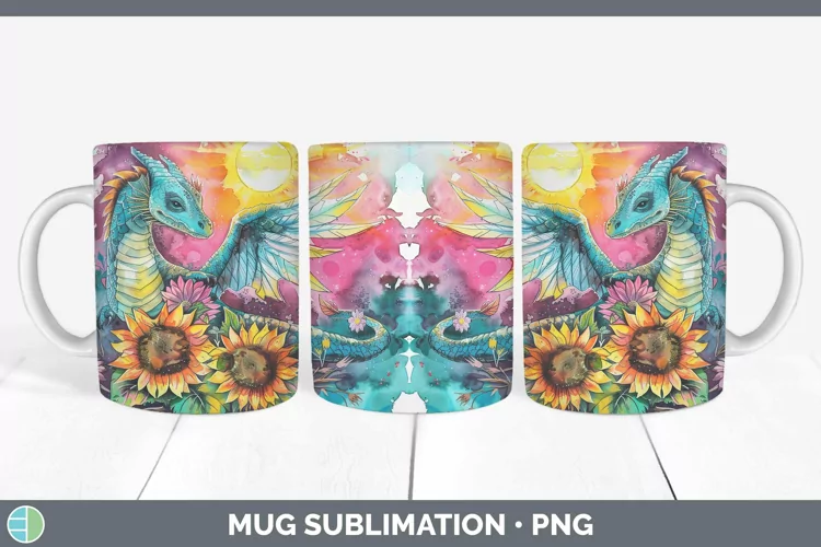 Pink Summer Dragon Mug Wrap Sublimation Coffee Cup Designs