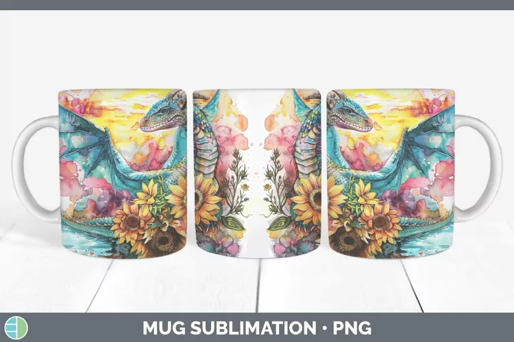 Pink Summer Dragon Mug Wrap Sublimation Coffee Cup Designs