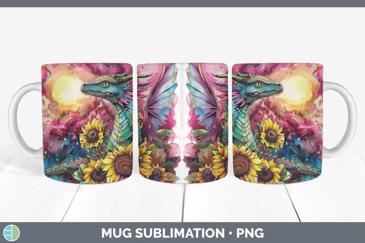 Pink Summer Dragon Mug Wrap Sublimation Coffee Cup Designs